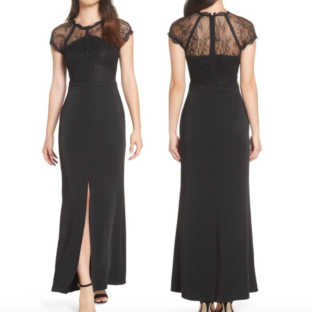 Black Cap Sleeve Embroidered Long Dress